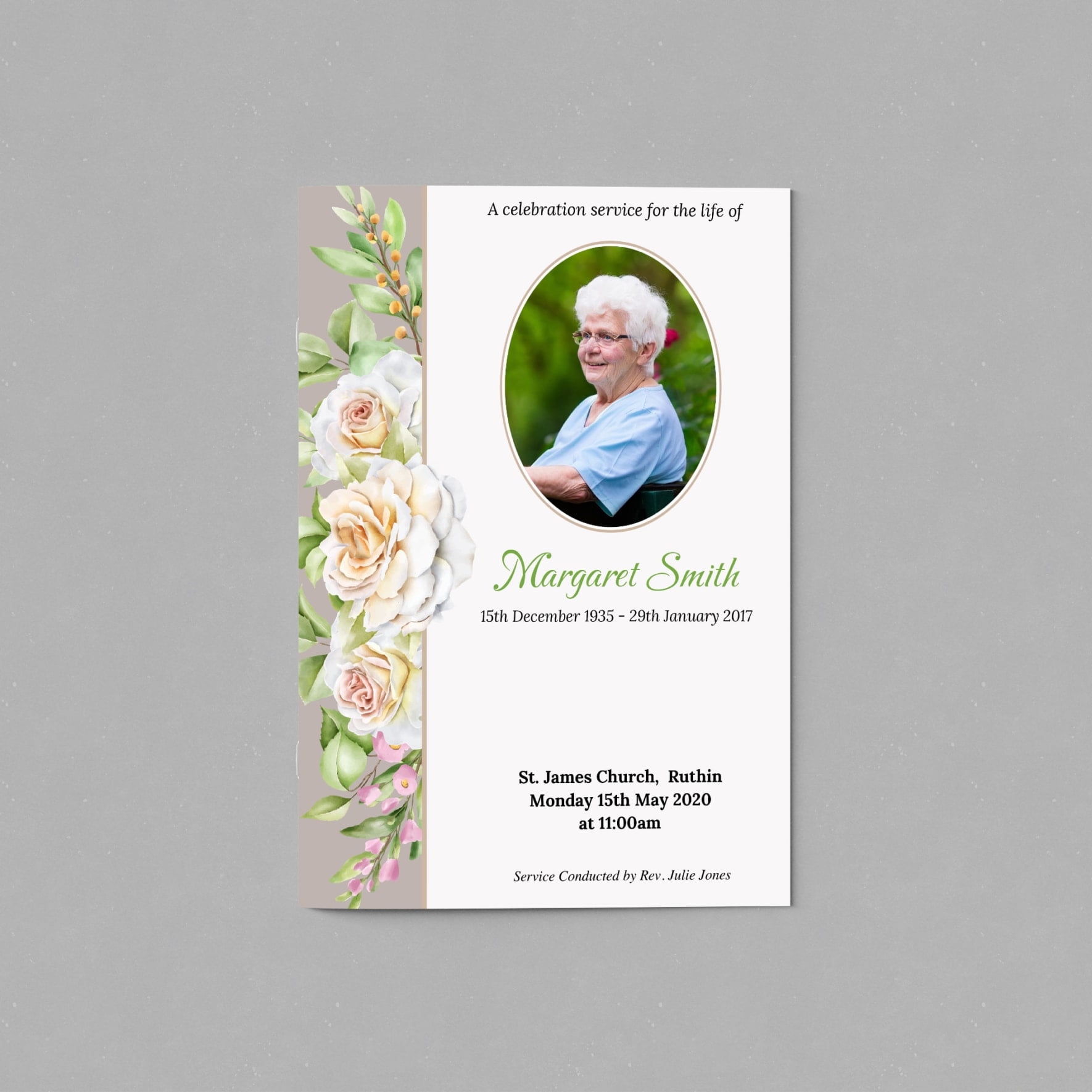 funeral-order-of-service-booklet-Hand Drawn White Roses